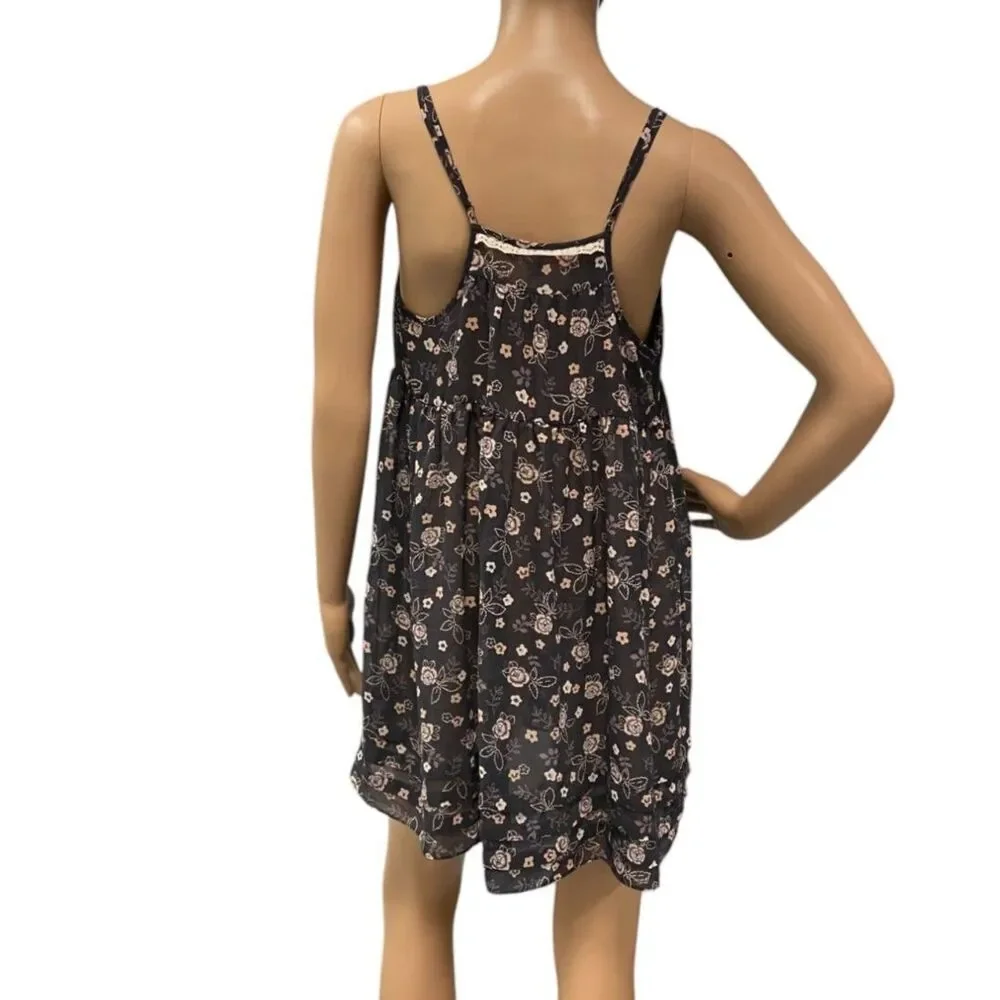 VICTORIA'S SECRET Angels Babydoll NEGLIGEE Sleep Slip Sheer Gray Floral L